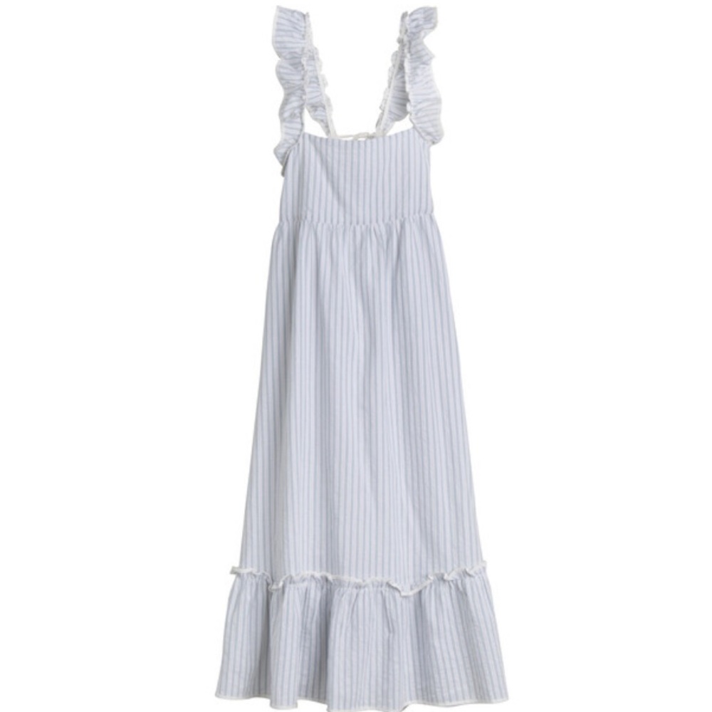Maison Me- Women’s Mara Ruffle Tie Back Maxi Dress - Light Blue Stripe - Size: M